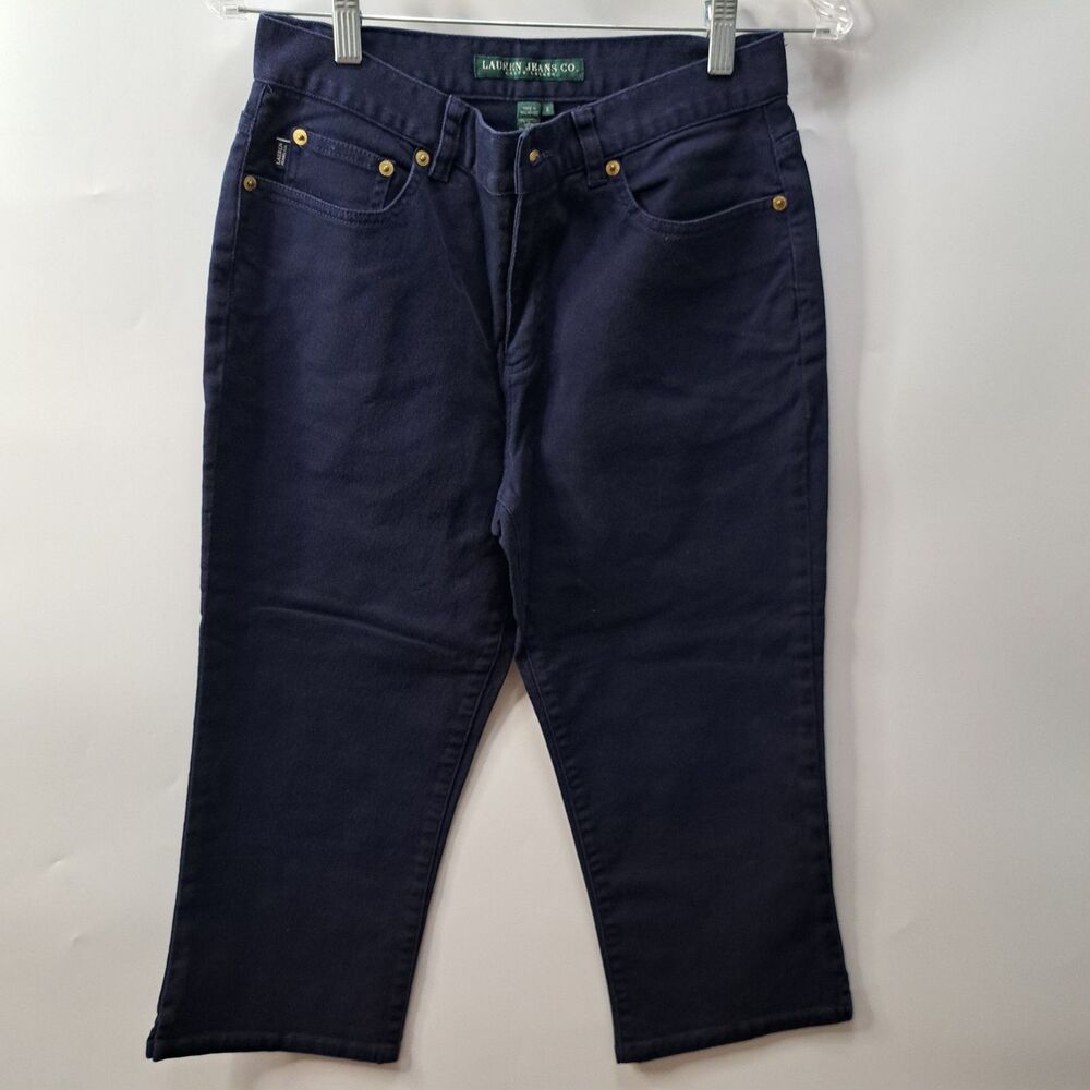Lauren Jeans Co Ralph Lauren Womens Dark Blue 5 Pocket Cropped Blue Denim Jeans